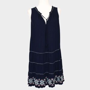MAX STUDIO Casual Embroidered Notched Neck Tank Dress Navy Blue Size L